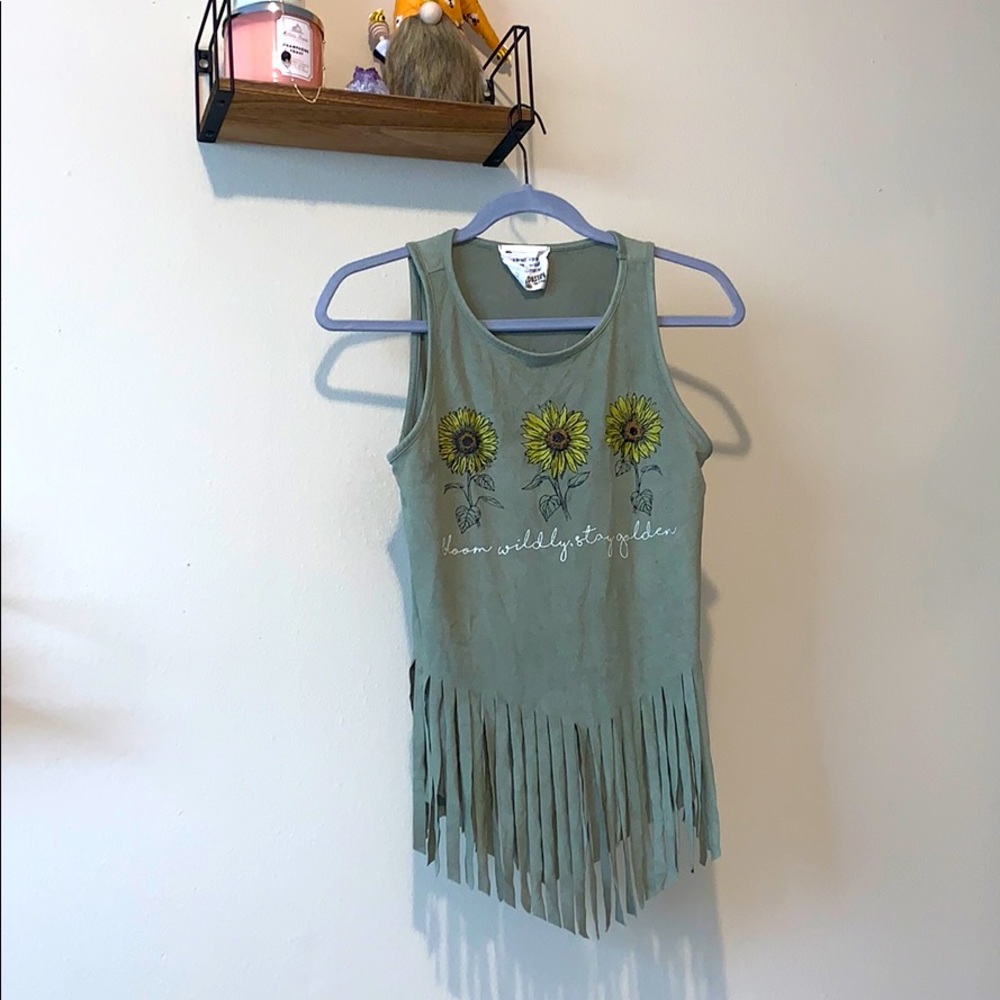 Fringe boho sunflower suede tank top crop